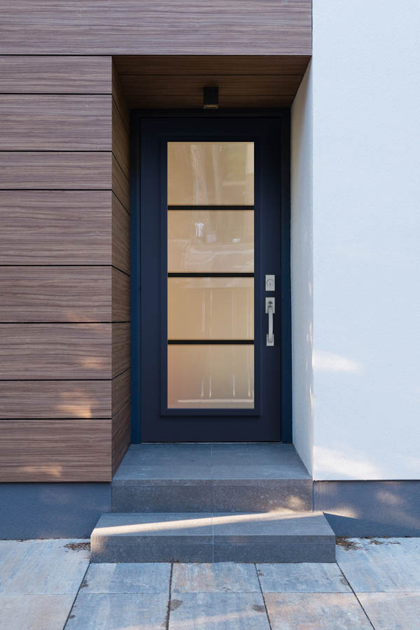 An entry door with Pure glass inserts on a Flat door slab.