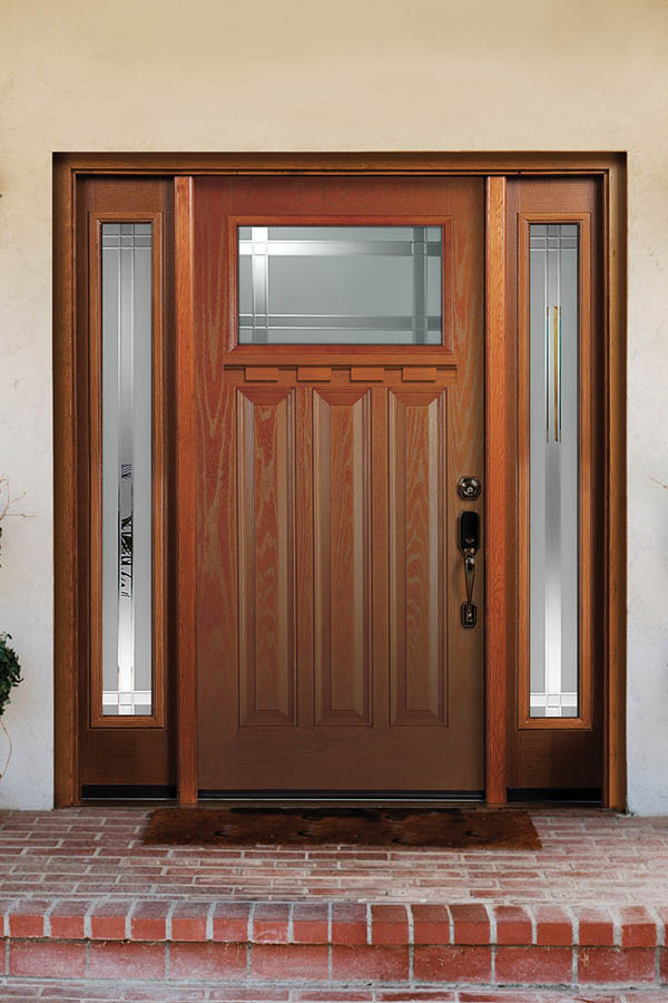 A entry door with Riverton glass inserts on a Fibreglass door slab.