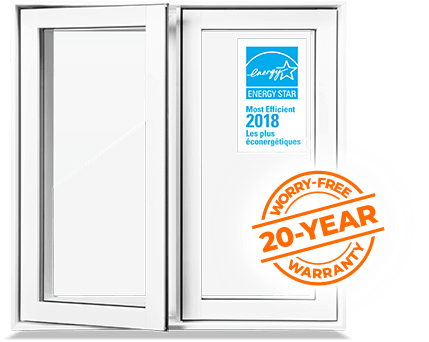 Nordik Casement Window with a 25 year Warranty Badge overlaid