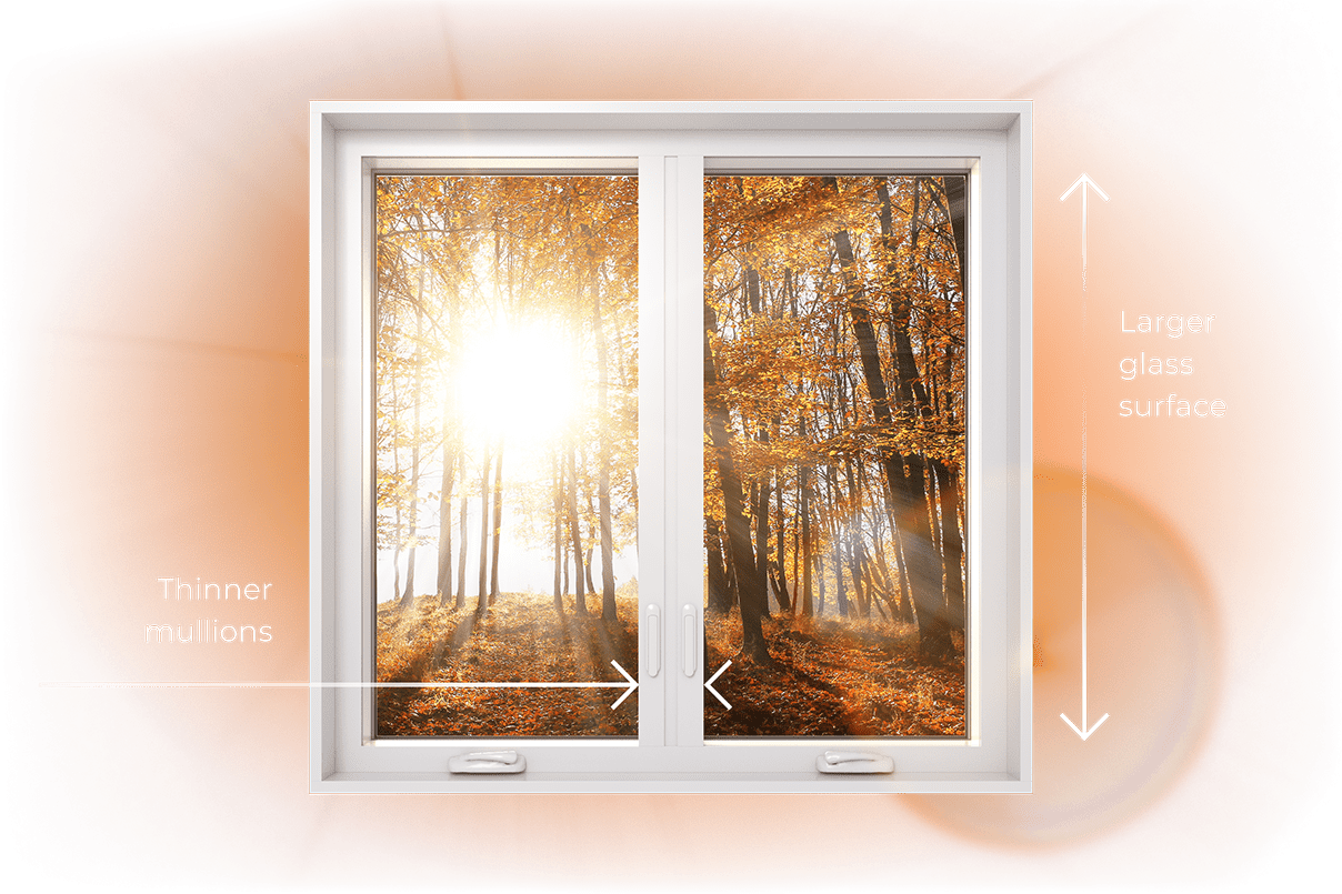A RevoCell casement window showcasing it's thinner mullions and more glass surface area, making them brighter.
