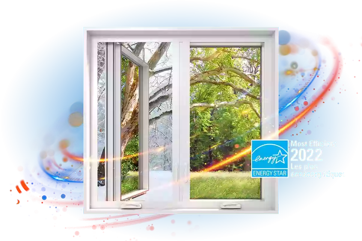 A RevoCell casement window with the Energy Star Most Efficient 2021 logo.