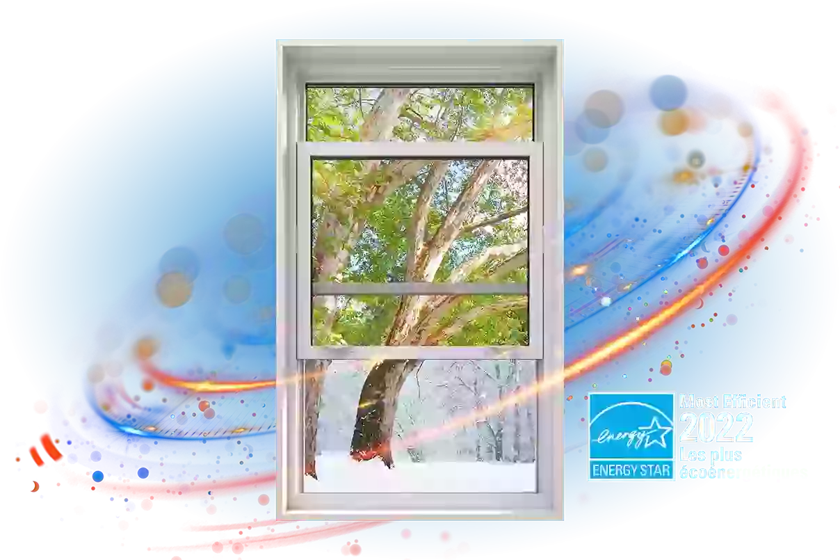 A RevoCell double hung window with the Energy Star Most Efficient 2021 logo.
