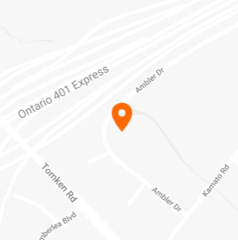 A map showing the location of Nordik Window and Doors' Mississauga office located at 1365 Bonhill Rd, Mississauga, ON L5T 1M1.