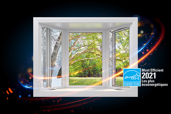 A RevoCell bay window slightly ajar with the Energy Star Most Efficient 2021 logo.