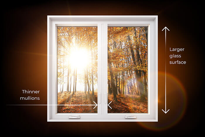 A RevoCell casement window showcasing it's thinner mullions and more glass surface area, making them brighter.