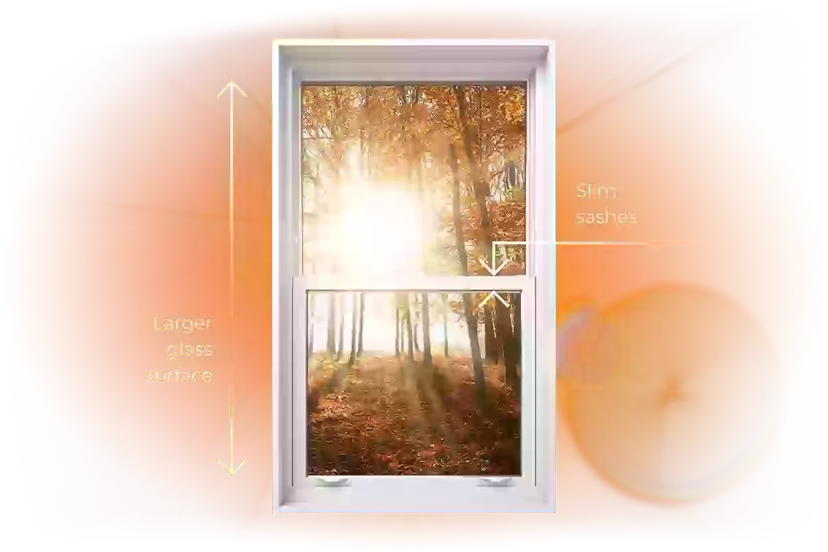 A RevoCell hung window showcasing it's thinner mullions and more glass surface area, making them brighter.