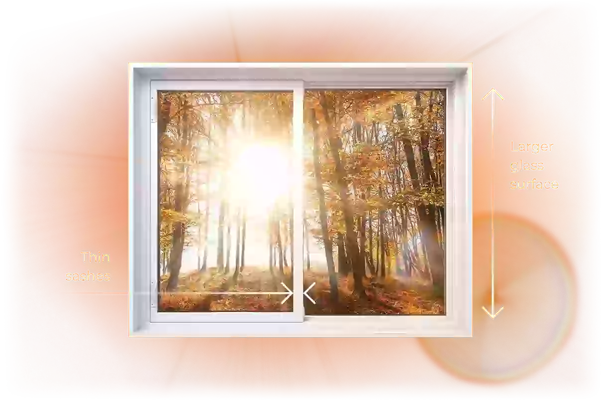 A RevoCell double slider window showcasing it's thinner mullions and more glass surface area, making them brighter.