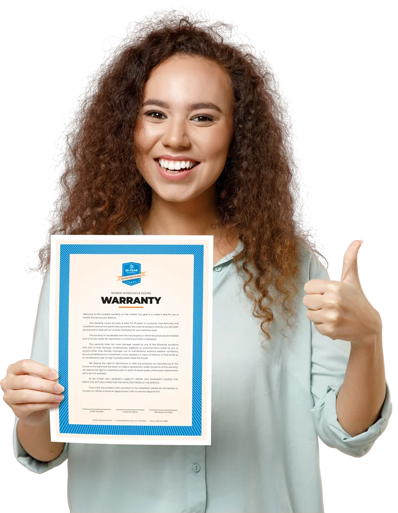 Image of woman holding Nordik Warranty