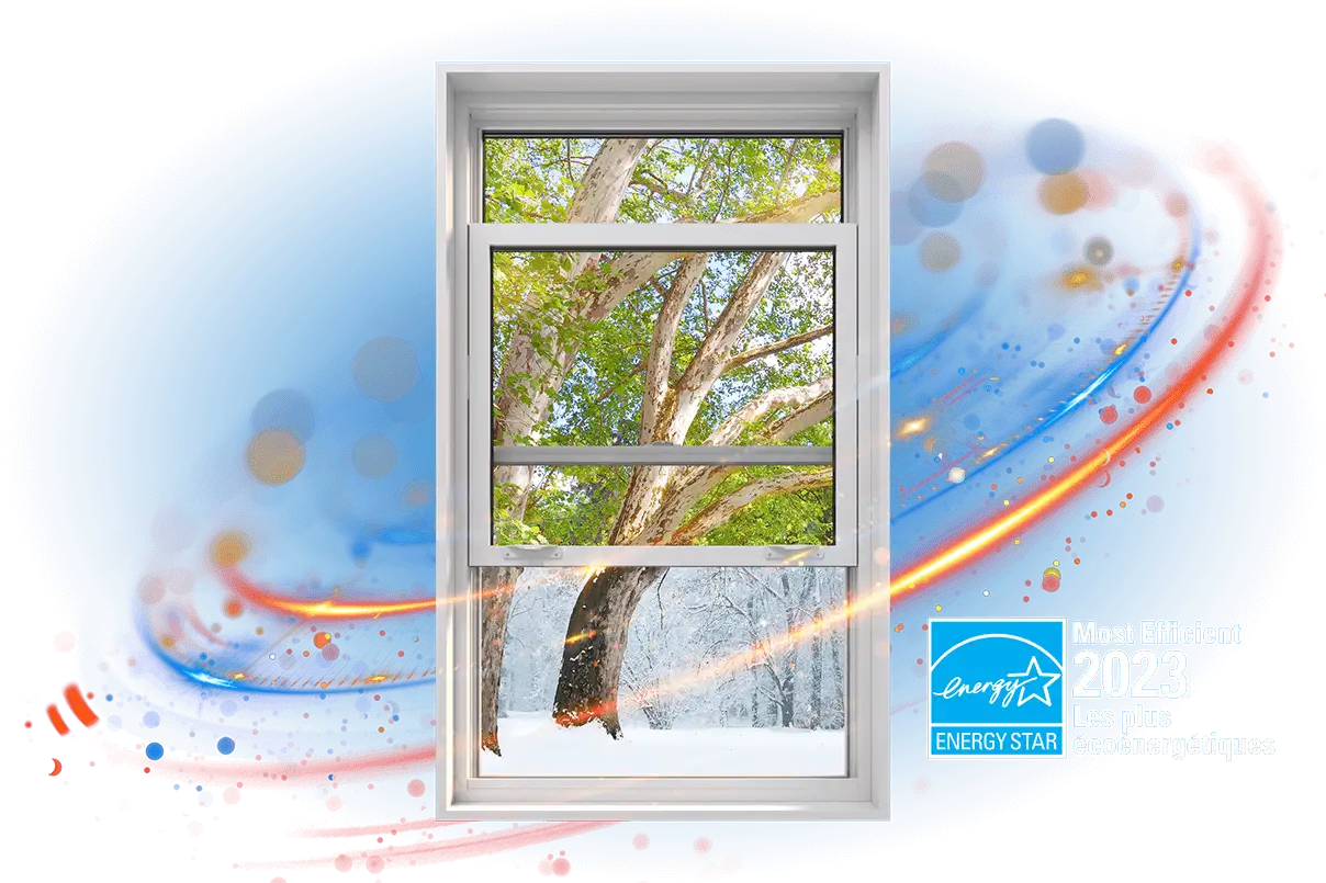 A RevoCell hung window with the Energy Star Most Efficient 2023 logo.