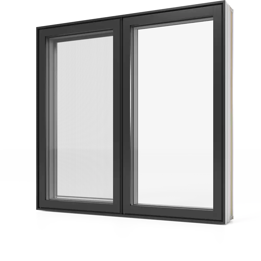A partially open RevoCell casement window with black exterior colour