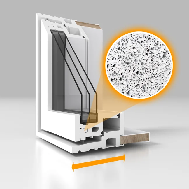 An image of 4-1/2” deep, solid-core, microcellular PVC insulated frame